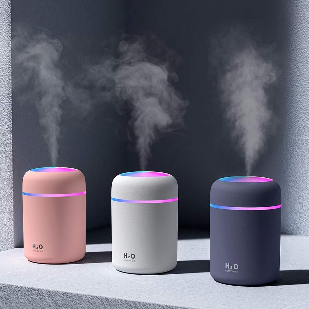 Colorful Cool Mini Humidifier, Essential Oil Diffuser, Aroma Essential USB Personal Desktop Humidifier for Car, Office Room, Bedroom Etc,2 Adjustable Mist Modes (White)