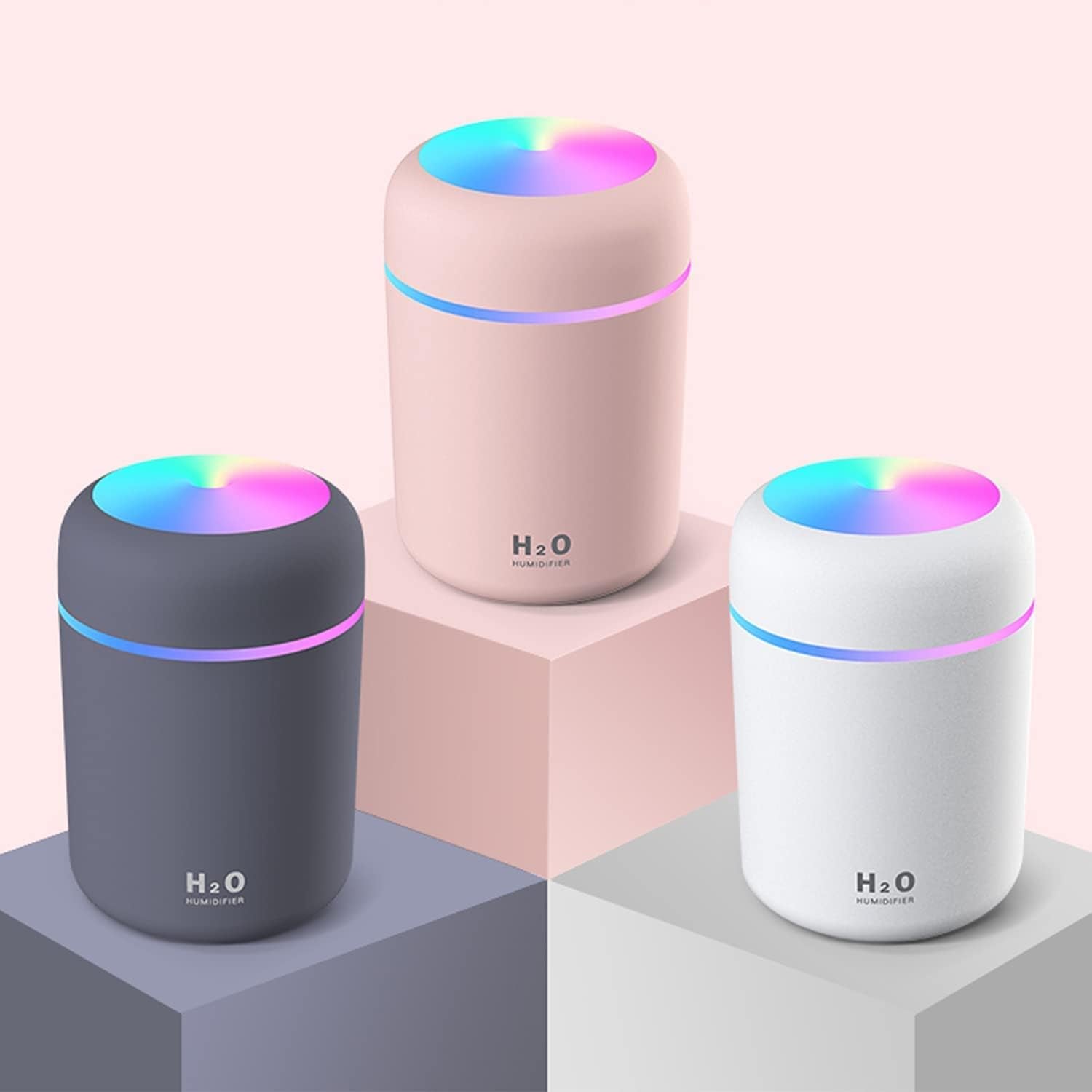 Colorful Cool Mini Humidifier, Essential Oil Diffuser, Aroma Essential USB Personal Desktop Humidifier for Car, Office Room, Bedroom Etc,2 Adjustable Mist Modes (White)