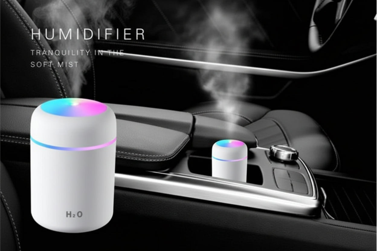 Colorful Cool Mini Humidifier, Essential Oil Diffuser, Aroma Essential USB Personal Desktop Humidifier for Car, Office Room, Bedroom Etc,2 Adjustable Mist Modes (White)