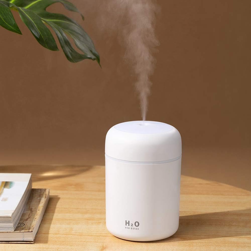 Colorful Cool Mini Humidifier, Essential Oil Diffuser, Aroma Essential USB Personal Desktop Humidifier for Car, Office Room, Bedroom Etc,2 Adjustable Mist Modes (White)